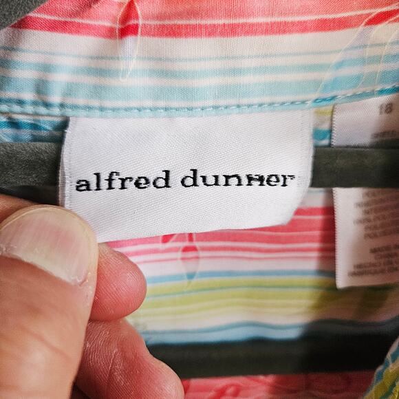 Alfred Dunner Womens Size 16 Button Front Blouse Multicolor Summer Stripe Floral - Picture 5 of 6